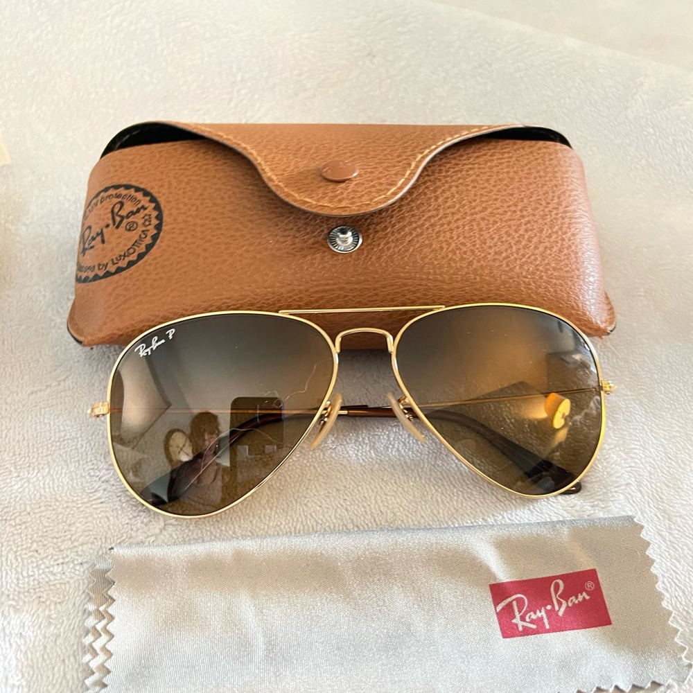 Ray-Ban Gold Large Aviator Polarized Sunglasses